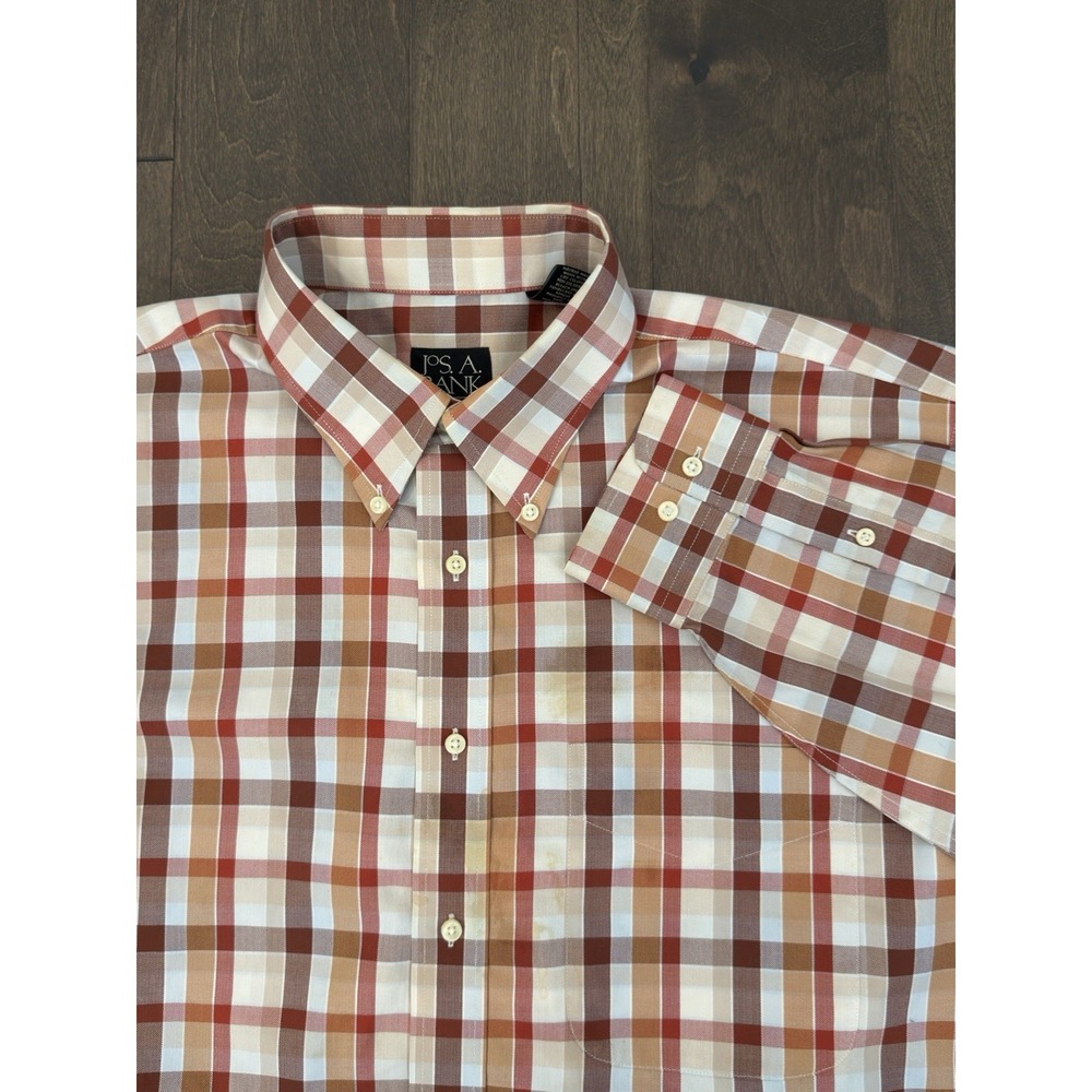 Jos‎ A Bank Travelers Collection Mens Button Down Plaid Herringbone Shirt Size L